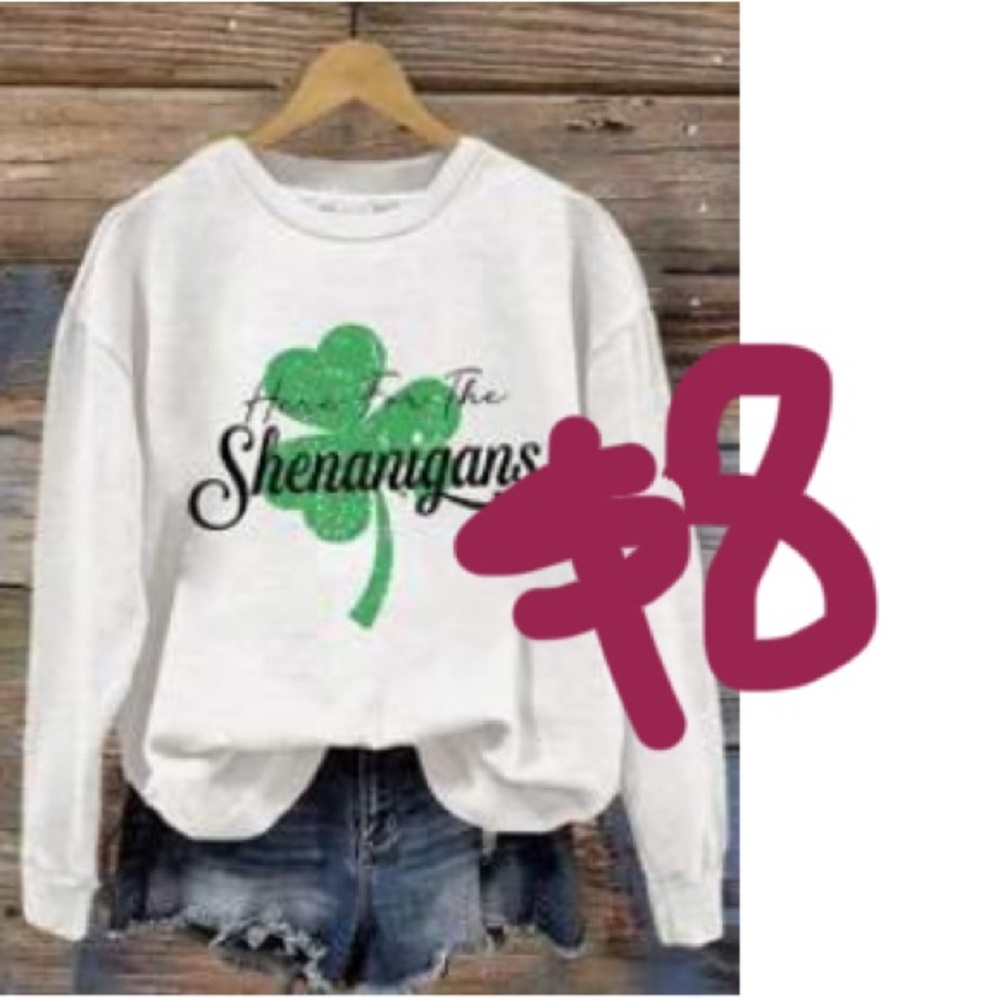 White Sweatshirt with Green Shamrock Design